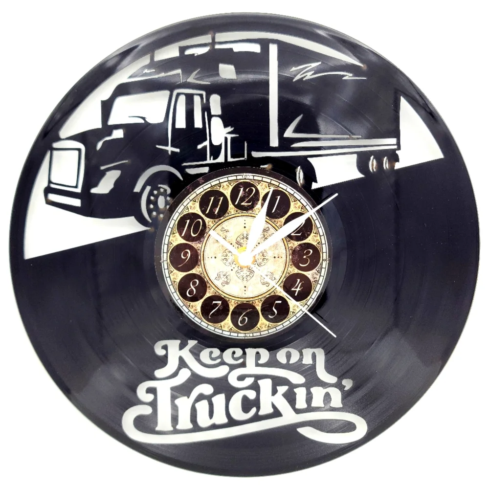 KEEP ON TRUCKING vinyl record clock | Wall Art Gift For a Trucker truck driver